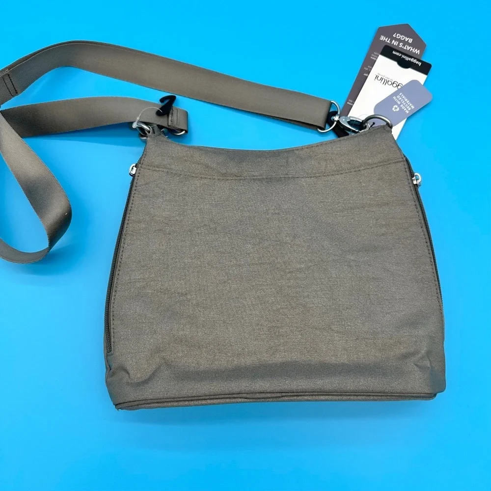 Baggallini Sorrento RFID Hobo Bag Gray‎ Nylon Adjustable Strap Zip Closure